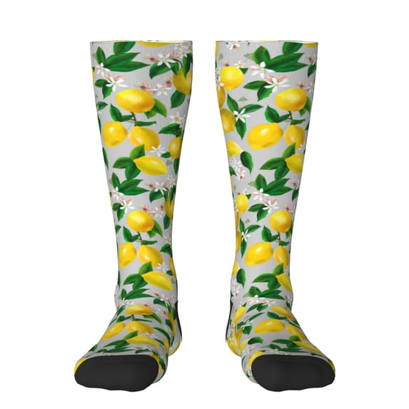 Daiia Sports Socks Lemon1 Printed Novelty Crew Socks for Men Women Knee High Socks Cotton Socks Soft & Breathable Support Unisex Socks