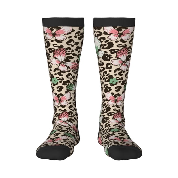 Daiia Sports Socks Leopard Dots Printed Novelty Crew Socks for Men Women Knee High Socks Cotton Socks Soft & Breathable Support Unisex Socks