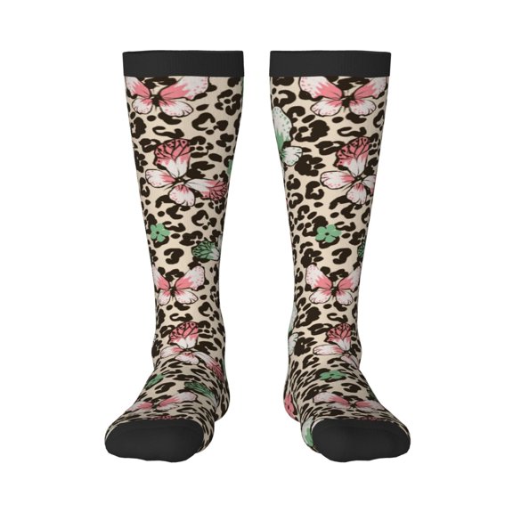 Daiia Sports Socks Leopard Dots Printed Novelty Crew Socks for Men Women Knee High Socks Cotton Socks Soft & Breathable Support Unisex Socks