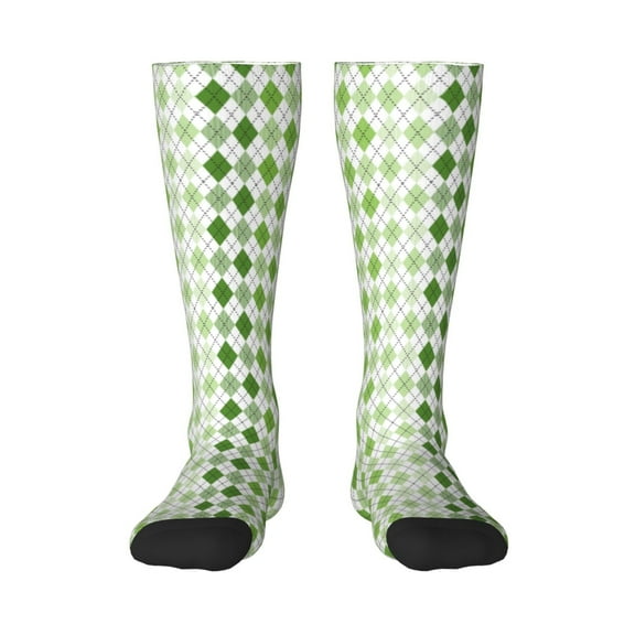 Daiia Sports Socks Light green argyle Printed Novelty Crew Socks for Men Women Knee High Socks Cotton Socks Soft & Breathable Support Unisex Socks