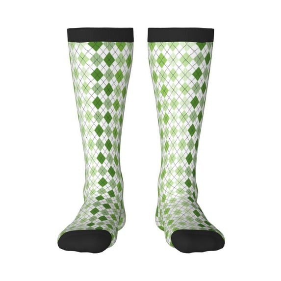 Daiia Sports Socks Light green argyle Printed Novelty Crew Socks for Men Women Knee High Socks Cotton Socks Soft & Breathable Support Unisex Socks