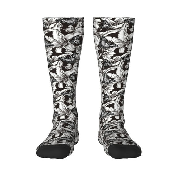 Daiia Sports Socks Lilies Flowers Printed Novelty Crew Socks for Men Women Knee High Socks Cotton Socks Soft & Breathable Support Unisex Socks