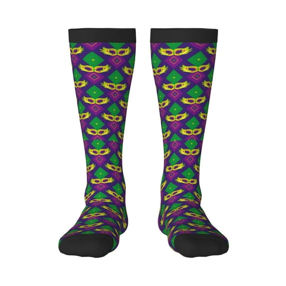 Daiia Sports Socks Mardi Gras Carnival3 Printed Novelty Crew Socks for Men Women Knee High Socks Cotton Socks Soft & Breathable Support Unisex Socks