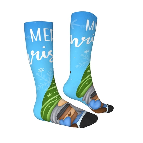 Daiia Sports Socks Merry Christmas Gnome Printed Novelty Crew Socks for Men Women Knee High Socks Cotton Socks Soft & Breathable Support Unisex Socks