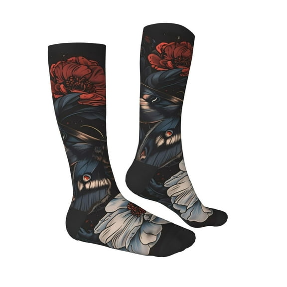 Daiia Sports Socks Midnight Butterfly Floral Dream Printed Novelty Crew Socks for Men Women Knee High Socks Cotton Socks Soft & Breathable Support Unisex Socks