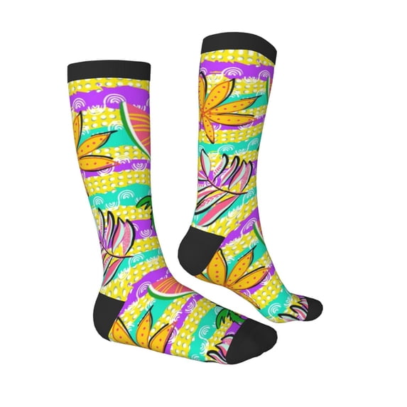 Daiia Sports Socks Multicolored Tropical Printed Novelty Crew Socks for Men Women Knee High Socks Cotton Socks Soft & Breathable Support Unisex Socks