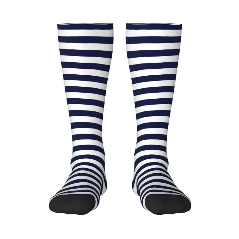 Daiia Sports Socks Navy Blue And White Stripes Printed Novelty