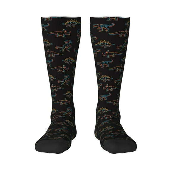 Daiia Sports Socks Neon Dinosaur Printed Novelty Crew Socks for Men Women Knee High Socks Cotton Socks Soft & Breathable Support Unisex Socks