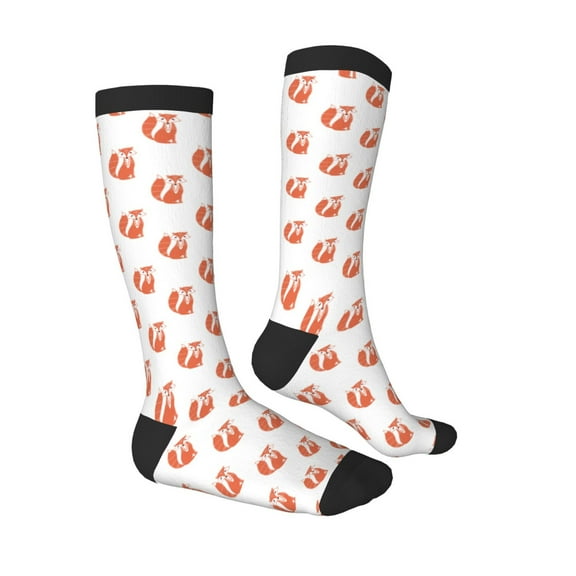 Daiia Sports Socks Orange Fox Printed Novelty Crew Socks for Men Women Knee High Socks Cotton Socks Soft & Breathable Support Unisex Socks