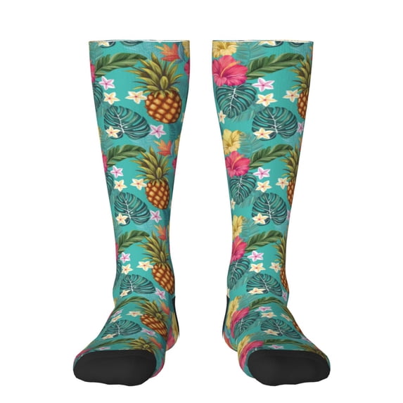 Daiia Sports Socks Pineapple Printed Novelty Crew Socks for Men Women Knee High Socks Cotton Socks Soft & Breathable Support Unisex Socks