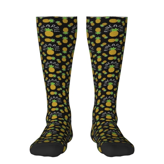 Daiia Sports Socks Pineapple Printed Novelty Crew Socks for Men Women Knee High Socks Cotton Socks Soft & Breathable Support Unisex Socks