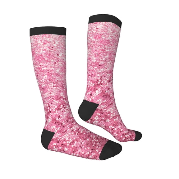 Daiia Sports Socks Pink Glitter Printed Novelty Crew Socks for Men Women Knee High Socks Cotton Socks Soft & Breathable Support Unisex Socks