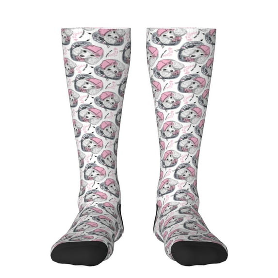 Daiia Sports Socks Poodle Dog Printed Novelty Crew Socks for Men Women Knee High Socks Cotton Socks Soft & Breathable Support Unisex Socks
