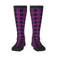 thumbnail image 1 of Daiia Sports Socks Purple Black Plaid Printed Novelty Crew Socks for Men Women Knee High Socks Cotton Socks Soft & Breathable Support Unisex Socks, 1 of 9