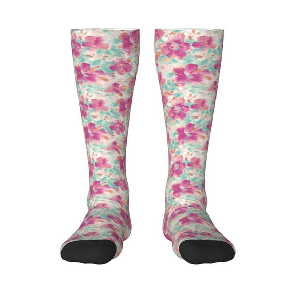 Daiia Sports Socks Purple Watercolor Flowers Printed Novelty Crew Socks for Men Women Knee High Socks Cotton Socks Soft & Breathable Support Unisex Socks