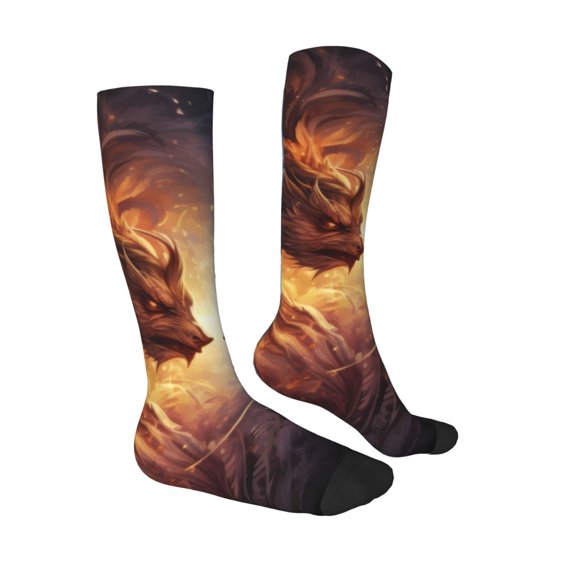 Daiia Sports Socks Red And White Beast Printed Novelty Crew Socks for Men Women Knee High Socks Cotton Socks Soft & Breathable Support Unisex Socks