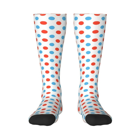 Daiia Sports Socks Red Blue Polka Dots Printed Novelty Crew Socks for Men Women Knee High Socks Cotton Socks Soft & Breathable Support Unisex Socks