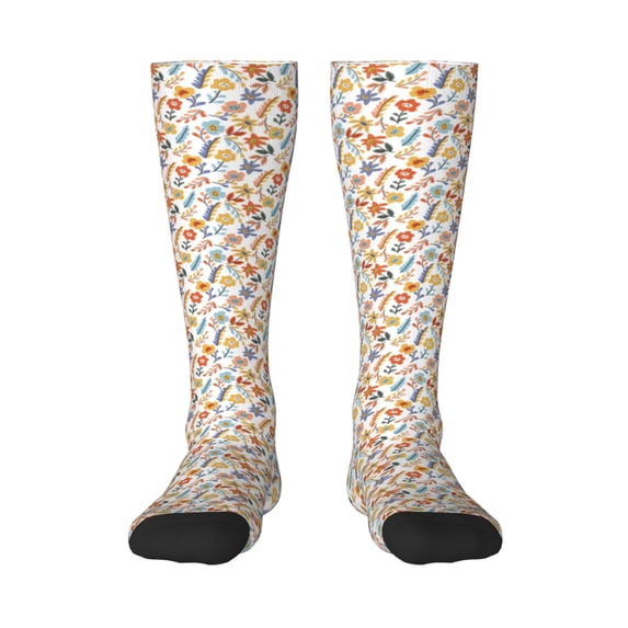Daiia Sports Socks Retro Floral Printed Novelty Crew Socks for Men Women Knee High Socks Cotton Socks Soft & Breathable Support Unisex Socks