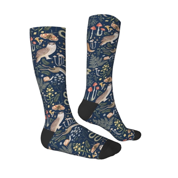Daiia Sports Socks Retro Forest Animals Printed Novelty Crew Socks for Men Women Knee High Socks Cotton Socks Soft & Breathable Support Unisex Socks