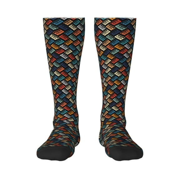 Daiia Sports Socks Retro Tape Printed Novelty Crew Socks for Men Women Knee High Socks Cotton Socks Soft & Breathable Support Unisex Socks