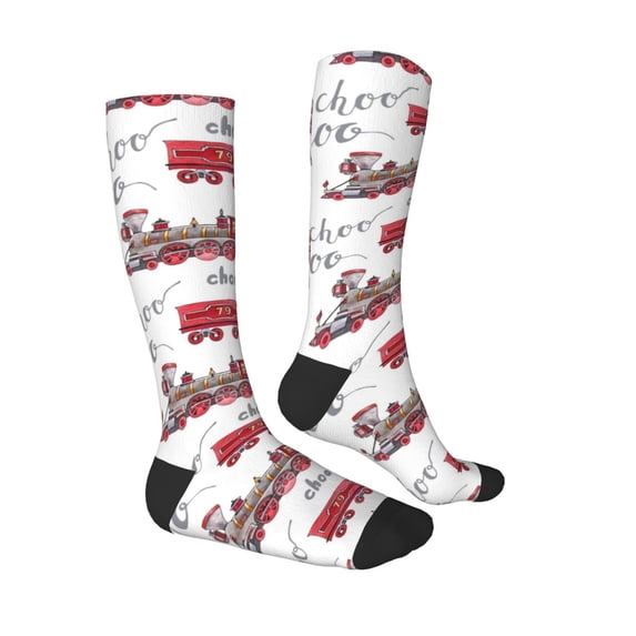 Daiia Sports Socks Retro Train Printed Novelty Crew Socks for Men Women Knee High Socks Cotton Socks Soft & Breathable Support Unisex Socks