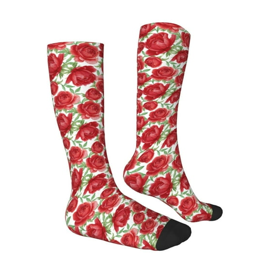 Daiia Sports Socks Rose Flowers Printed Novelty Crew Socks for Men Women Knee High Socks Cotton Socks Soft & Breathable Support Unisex Socks