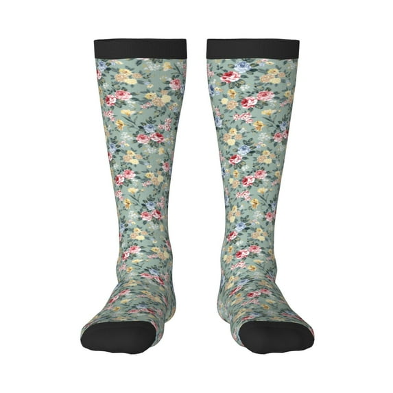 Daiia Sports Socks Rose Flowers Printed Novelty Crew Socks for Men Women Knee High Socks Cotton Socks Soft & Breathable Support Unisex Socks