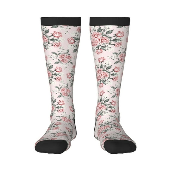 Daiia Sports Socks Rose Flowers Printed Novelty Crew Socks for Men Women Knee High Socks Cotton Socks Soft & Breathable Support Unisex Socks