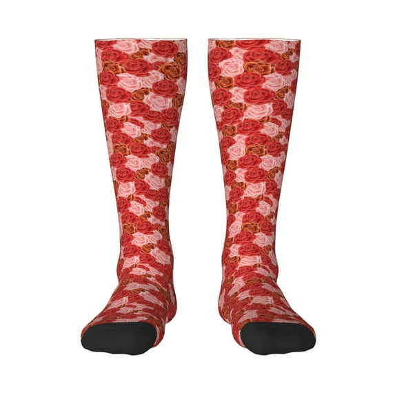 Daiia Sports Socks Rose Flowers Printed Novelty Crew Socks for Men Women Knee High Socks Cotton Socks Soft & Breathable Support Unisex Socks