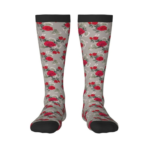 Daiia Sports Socks Rose Flowers Printed Novelty Crew Socks for Men Women Knee High Socks Cotton Socks Soft & Breathable Support Unisex Socks