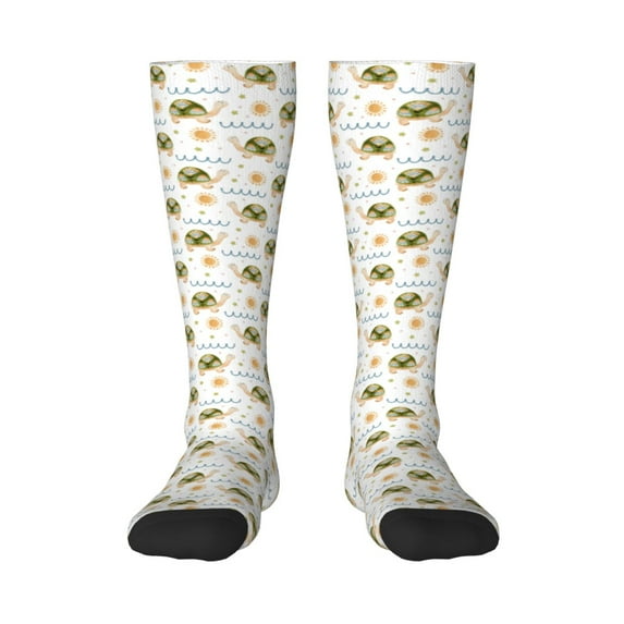 Daiia Sports Socks Sea Turtle Basking in the Sun Printed Novelty Crew Socks for Men Women Knee High Socks Cotton Socks Soft & Breathable Support Unisex Socks