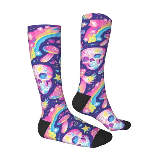 Daiia Sports Socks Skull rainbow mushroom colorful Printed Novelty Crew Socks for Men Women Knee High Socks Cotton Socks Soft & Breathable Support Unisex Socks
