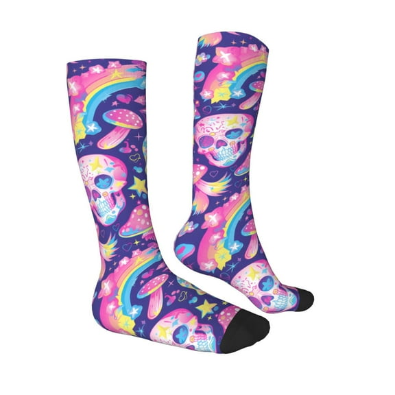 Daiia Sports Socks Skull rainbow mushroom colorful Printed Novelty Crew Socks for Men Women Knee High Socks Cotton Socks Soft & Breathable Support Unisex Socks