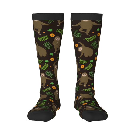 Daiia Sports Socks Sloth Doing Yoga Printed Novelty Crew Socks for Men Women Knee High Socks Cotton Socks Soft & Breathable Support Unisex Socks