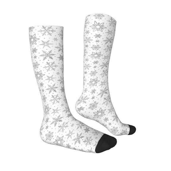 Daiia Sports Socks Snowflake Minimalist Printed Novelty Crew Socks for Men Women Knee High Socks Cotton Socks Soft & Breathable Support Unisex Socks