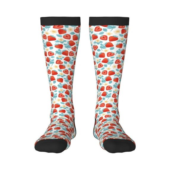 Daiia Sports Socks Strawberries Printed Novelty Crew Socks for Men Women Knee High Socks Cotton Socks Soft & Breathable Support Unisex Socks