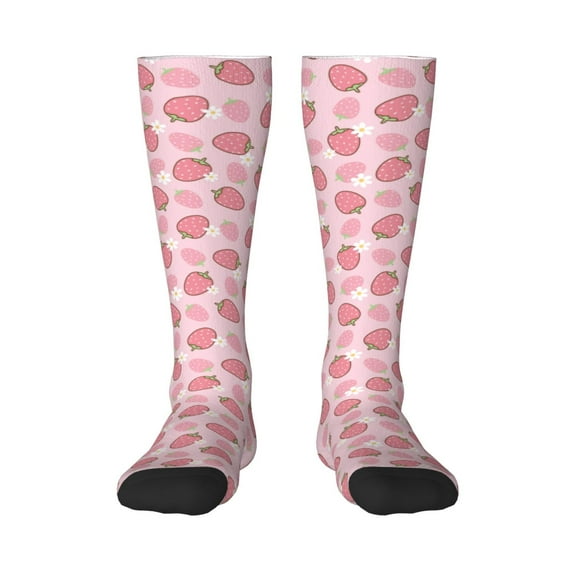 Daiia Sports Socks Strawberries Printed Novelty Crew Socks for Men Women Knee High Socks Cotton Socks Soft & Breathable Support Unisex Socks