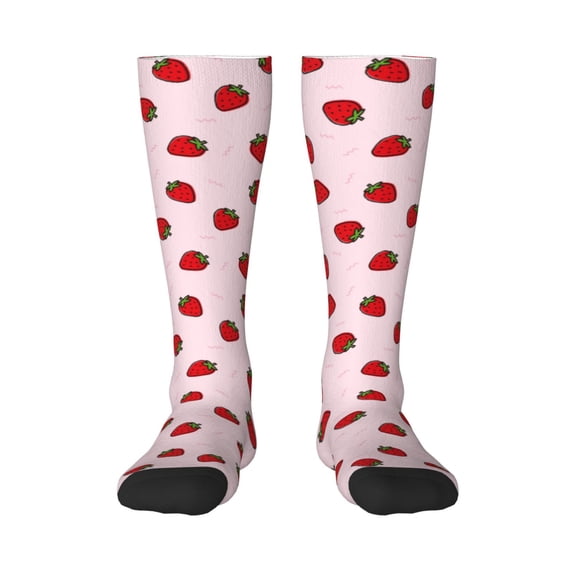 Daiia Sports Socks Strawberry Printed Novelty Crew Socks for Men Women Knee High Socks Cotton Socks Soft & Breathable Support Unisex Socks