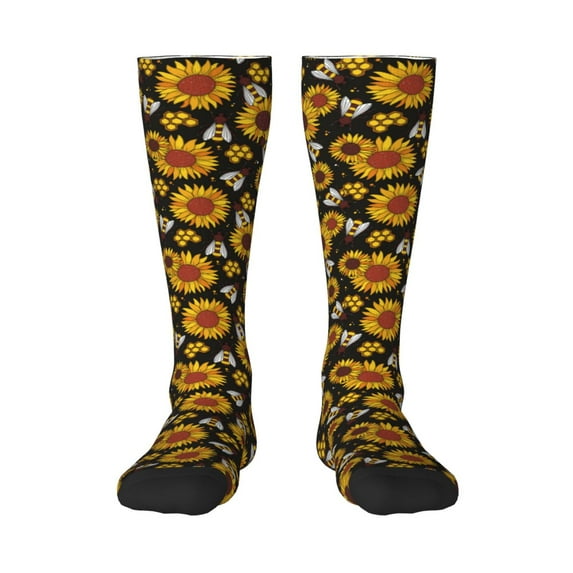 Daiia Sports Socks Sunflowers And Bww Printed Novelty Crew Socks for Men Women Knee High Socks Cotton Socks Soft & Breathable Support Unisex Socks
