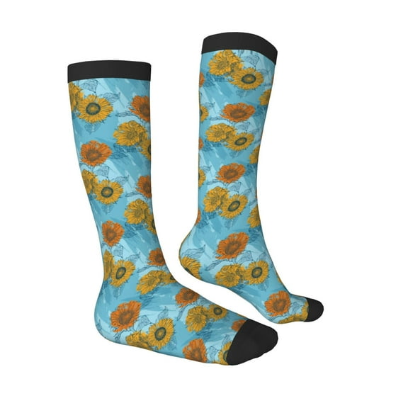 Daiia Sports Socks Sunflowers Printed Novelty Crew Socks for Men Women Knee High Socks Cotton Socks Soft & Breathable Support Unisex Socks