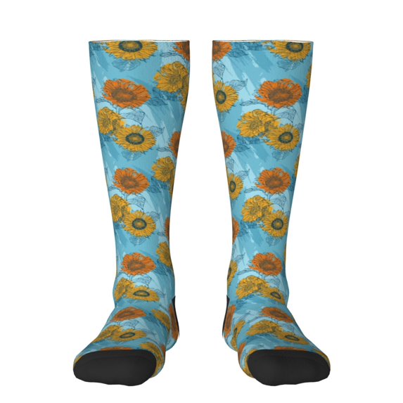 Daiia Sports Socks Sunflowers Printed Novelty Crew Socks for Men Women Knee High Socks Cotton Socks Soft & Breathable Support Unisex Socks