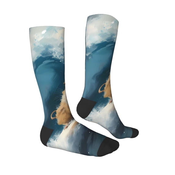 Daiia Sports Socks Surfing Guinea Pig Printed Novelty Crew Socks for Men Women Knee High Socks Cotton Socks Soft & Breathable Support Unisex Socks