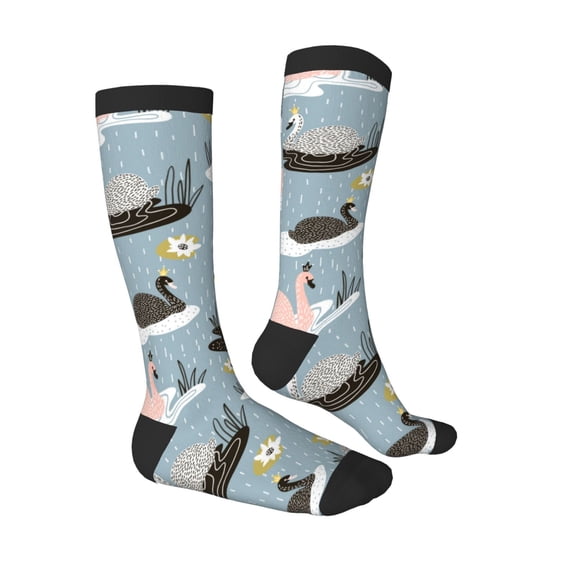 Daiia Sports Socks Swan Princess On Lake Printed Novelty Crew Socks for Men Women Knee High Socks Cotton Socks Soft & Breathable Support Unisex Socks