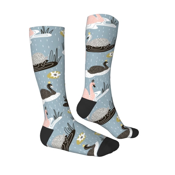 Daiia Sports Socks Swan Princess On Lake Printed Novelty Crew Socks for Men Women Knee High Socks Cotton Socks Soft & Breathable Support Unisex Socks