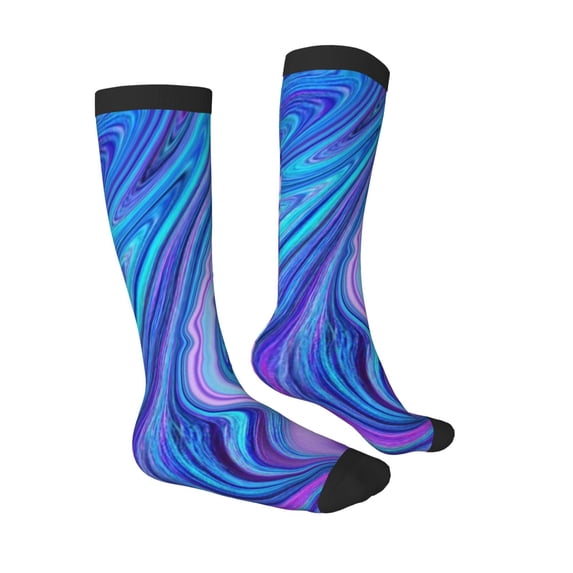 Daiia Sports Socks Swirl Blue And Purple Printed Novelty Crew Socks for Men Women Knee High Socks Cotton Socks Soft & Breathable Support Unisex Socks