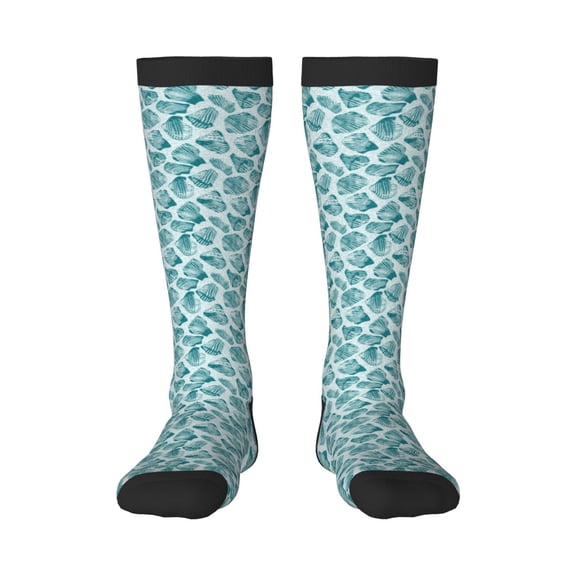 Daiia Sports Socks Teal turquoise shell Printed Novelty Crew Socks for Men Women Knee High Socks Cotton Socks Soft & Breathable Support Unisex Socks