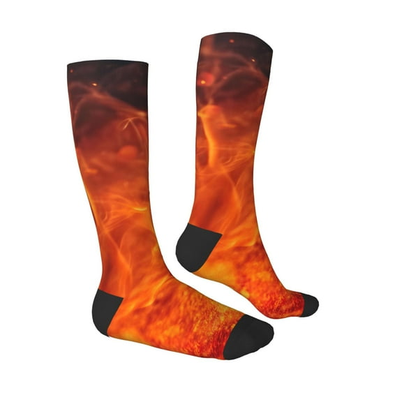 Daiia Sports Socks Tennis Ball In Fire Printed Novelty Crew Socks for Men Women Knee High Socks Cotton Socks Soft & Breathable Support Unisex Socks