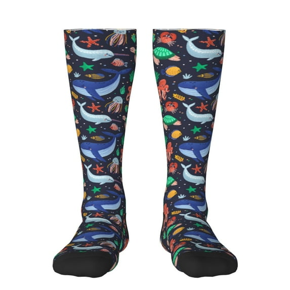 Daiia Sports Socks The Underwater World Printed Novelty Crew Socks for Men Women Knee High Socks Cotton Socks Soft & Breathable Support Unisex Socks