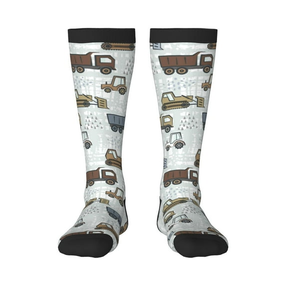 Daiia Sports Socks Tractor and Dumper Printed Novelty Crew Socks for Men Women Knee High Socks Cotton Socks Soft & Breathable Support Unisex Socks