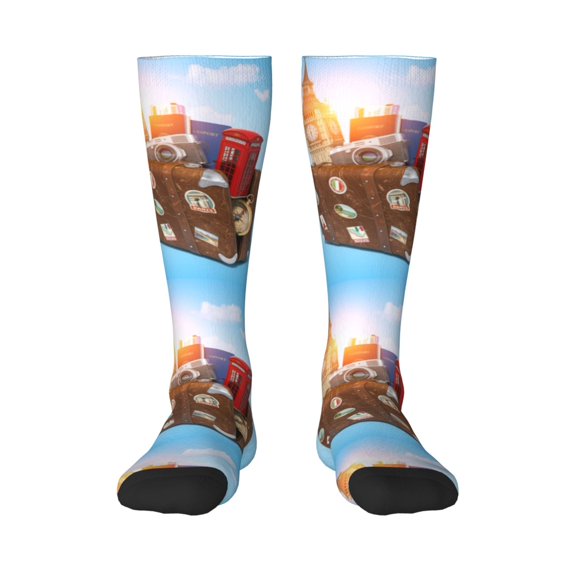 Daiia Sports Socks Trip to London Printed Novelty Crew Socks for Men Women Knee High Socks Cotton Socks Soft & Breathable Support Unisex Socks